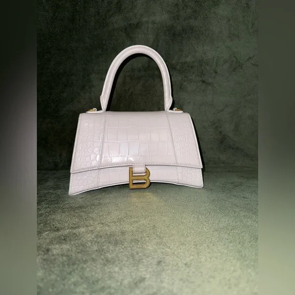 SOLD‼️BALENCIAGA- HOURGLASS SMALL HANDBAG CROCODILE EMBOSSED IN WHITE - Picture 3 of 8